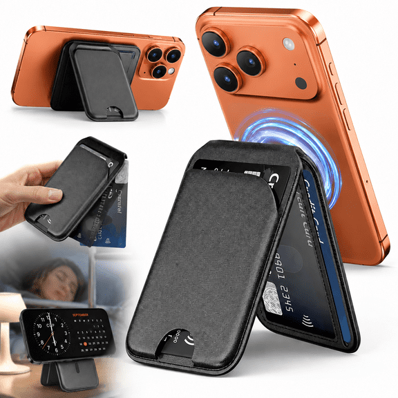 Emlimny Mag-Safe Wallet for iPhone Leather Magnetic Card Holder & Phone Stand, Compatible with Apple iPhone 16/15/14/13/12 (Not for Mini) Slim Design