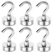 Emlimny Magnetic Hooks, 25 lbs + Heavy Duty Earth Magnets with Hook for Refrigerator, Extra Strong Cruise Hook for Hanging, Magnetic Hanger for Curtain, Grill(Silver, Pack of 6)