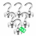 thumbnail image 1 of Emlimny Magnetic Hooks, 25 lbs + Heavy Duty Earth Magnets with Hook for Refrigerator, Extra Strong Cruise Hook for Hanging, Magnetic Hanger for Curtain, Grill(Silver, Pack of 6), 1 of 9