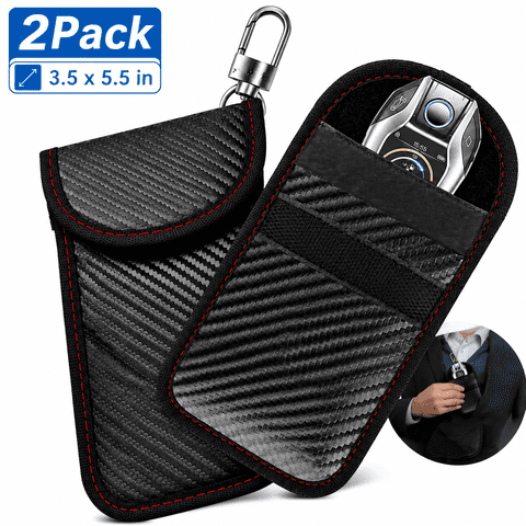 Emlimny Medium Size Faraday Bag for Key Fob(2 Pack), Faraday Cage Protector, Car RFID Signal Blocking Key Fob Protector, Double-Layers of Shielding Carbon Fiber Material Anti-Theft Faraday Pouch