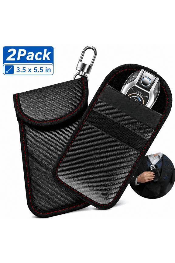 Medium Size Faraday Bag for Key Fob(2 Pack), Faraday Cage Protector, Car RFID Signal Blocking Key Fob Protector, Double-Layers of Shielding Carbon Fiber Material Anti-Theft Faraday Pouch