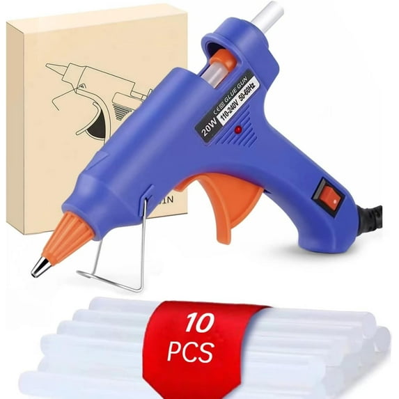 Emlimny Mini Hot Glue Gun,Fast Heating Hot Melt Gun 10pcs Glue Stick Hot Glue Gun Set For Quick Repair Artist DIY Art Home 20w Blue