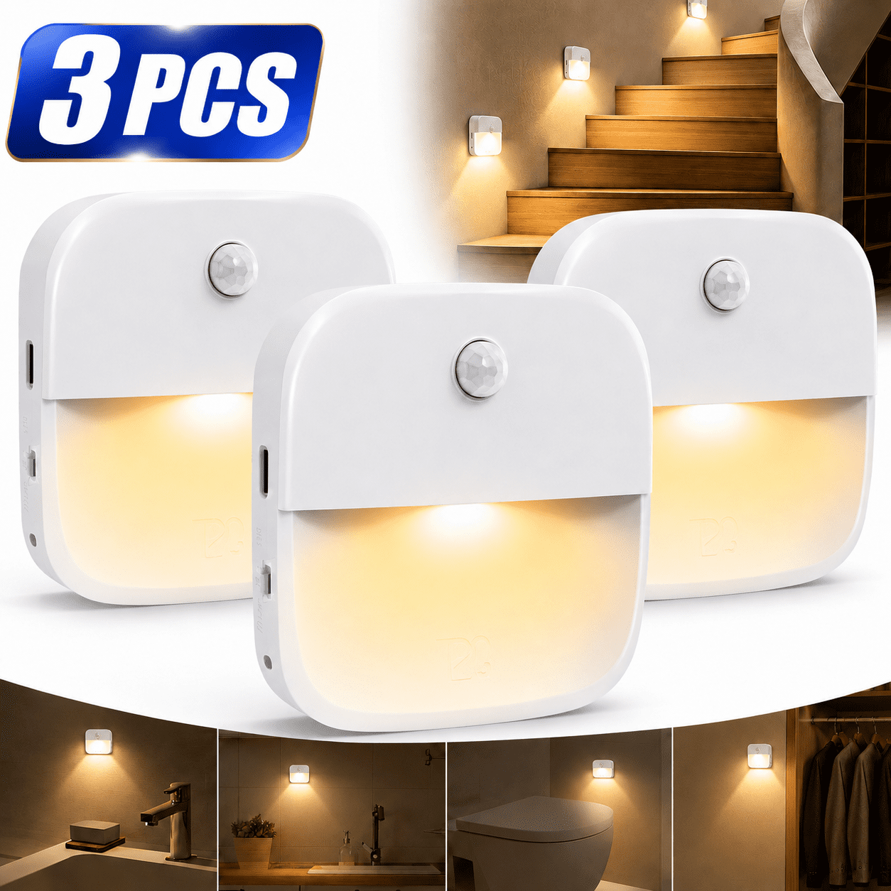 Emlimny Motion Sensor Night Light, LED Battery Operated Indoor Wall ...