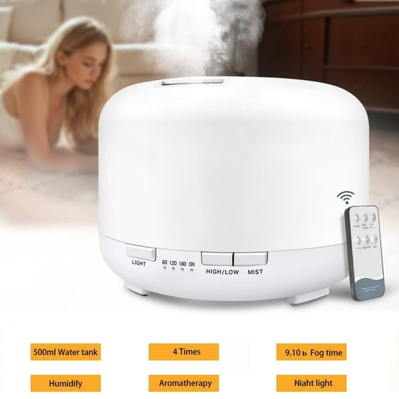 Rongsi Oil Diffuser, 500ml Aromatherapy Diffuser, Upgraded Essential Oil Diffusers with 7 Color Lights Waterless Auto Shut-Off,Diffusers for Essential Oils Large Room, Home (White)