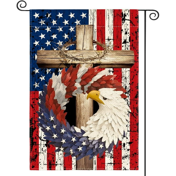 Emlimny Patriotic Stars and Stripes Eagle Wreath Garden Flag 12x18 Inch Double Sided Outside, USA 4th of July Memorial Day Independence Day Watercolor Yard Outdoor Decoration