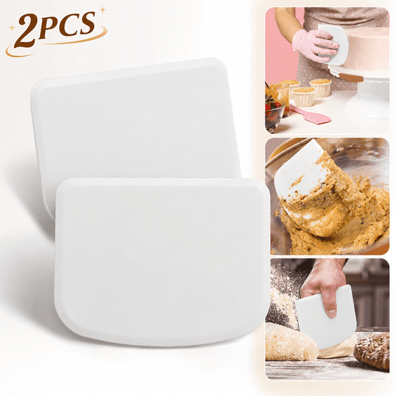 Emlimny Plastic Bench Scraper for Baking - Dish Scraper, Bread Cutter, Dough Cutter, and Dough Scraper - Good Grip Pan Scraper for Kitchen Baking Tools 2 Piece, White