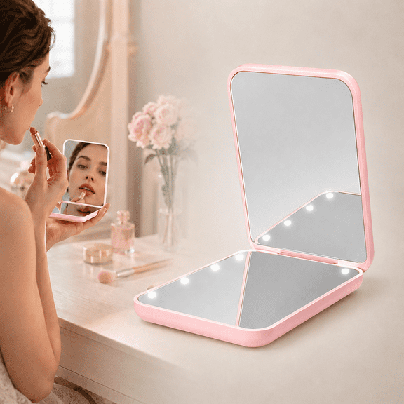 Ustris Pocket Mirror,Magnification 1X/3X Magnification LED Compact Travel Mirror with Light for Purse