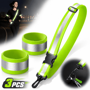 Emlimny Reflective Walking Gear at Night, High Visibility Safety Reflective Sash Belt and 2-Pack Armband Set, Adjustable Night Walking Safety Gear Night Running Safety Gear for Women Men