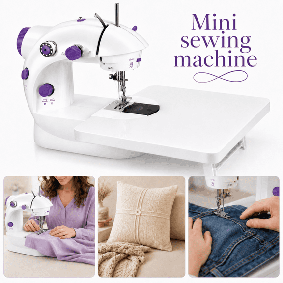 Ustris Sewing Machine, Portable Sewing Machine with Built-in Stitches, 2-Speed Mini Sewing Machine with Extension Table, Suitable for Beginners, Gift for Women Safe Sewing Kit
