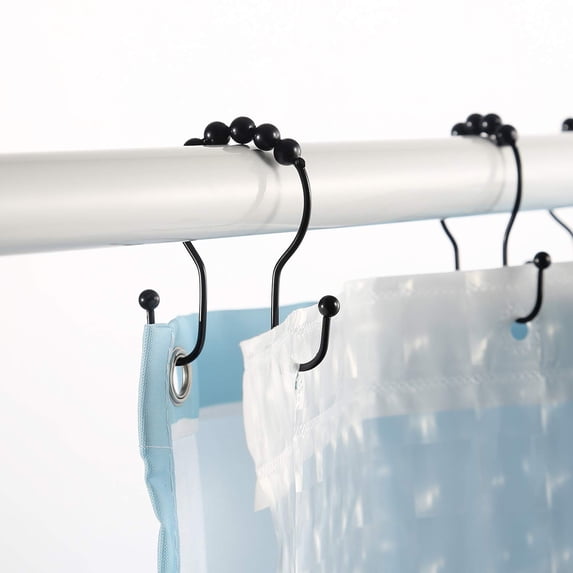 Emlimny Shower Curtain Hooks, 12 Pcs Shower Curtain Rings, Stainless Steel Roller Rust-Resistant Balance Sliding Anti-Drop Double Shower Hooks for Curtain Bathroom Shower Curtains (Black)