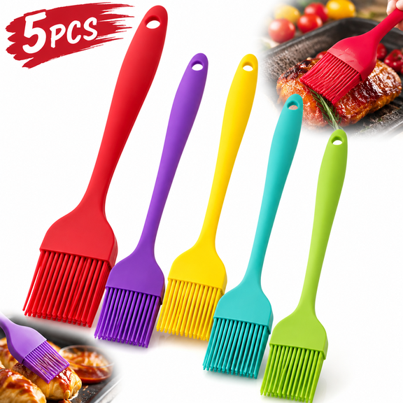 TATTOM Silicone Heat Resistant Marinating Meat Grill Basting Pastry Brush for Oil Butter Sauce Sausages Desserts Turkey Baster Grill Barbecue, Multicolor