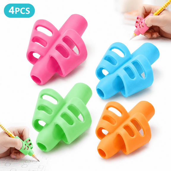 Emlimny Pencil Grips,4 Pack Silicone Pencil Grip Ergonomic Writing Aid Grip Trainer for Proper Pencil Posture Correction, Handwriting Practice Tool for Beginners(Pink, Green, Orange, Blue)