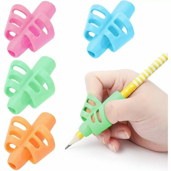 Emlimny Pencil Grips,4 Pack Silicone Pencil Grip Ergonomic Writing Aid Grip Trainer for Proper Pencil Posture Correction, Handwriting Practice Tool for Beginners(Pink, Green, Orange, Blue)