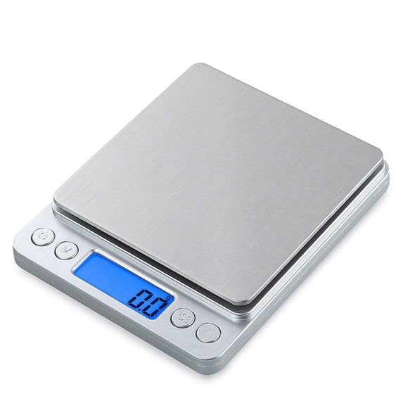 Emlimny Small Digital Scale,3kg/0.1g,Kitchen Scale,Food Scale,with Blue Backlit LCD Display, 6 Units, Auto Off, Tare, PCS Function, Stainless Steel
