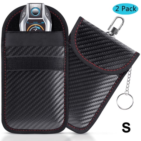 Emlimny Small Size Faraday Bag for Key Fob(2 Pack), Faraday Cage Protector, Car RFID Signal Blocking Key Fob Protector, Double-Layers of Shielding Carbon Fiber Material Anti-Theft Faraday Pouch