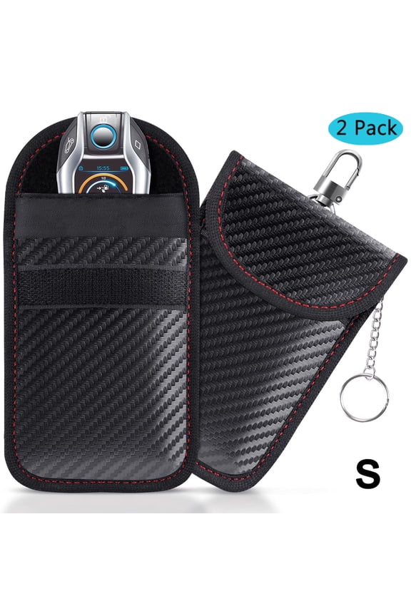 Small Size Faraday Bag for Key Fob(2 Pack), Faraday Cage Protector, Car RFID Signal Blocking Key Fob Protector, Double-Layers of Shielding Carbon Fiber Material Anti-Theft Faraday Pouch