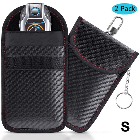 Emlimny Small Size Faraday Bag for Key Fob(2 Pack), Faraday Cage Protector, Car RFID Signal Blocking Key Fob Protector, Double-Layers of Shielding Carbon Fiber Material Anti-Theft Faraday Pouch