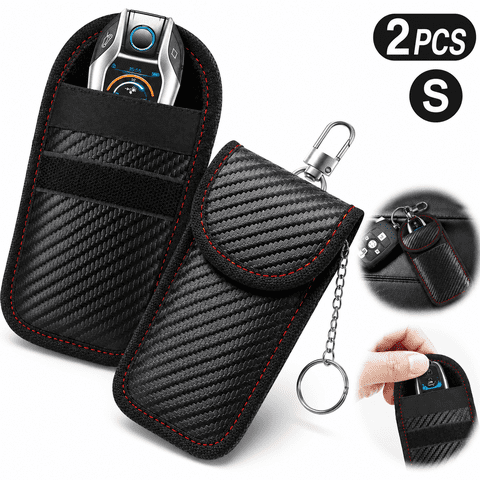 Small Size Faraday Bag for Key Fob(2 Pack), Faraday Cage Protector, Car RFID Signal Blocking Key Fob Protector, Double-Layers of Shielding Carbon Fiber Material Anti-Theft Faraday Pouch