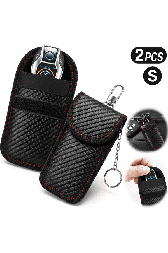 Small Size Faraday Bag for Key Fob(2 Pack), Faraday Cage Protector, Car RFID Signal Blocking Key Fob Protector, Double-Layers of Shielding Carbon Fiber Material Anti-Theft Faraday Pouch