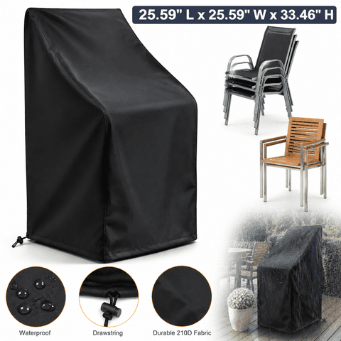 Emlimny Stacking Outdoor Chair Cover 25.59" x 25.59" x 33.46" Black Waterproof 210D