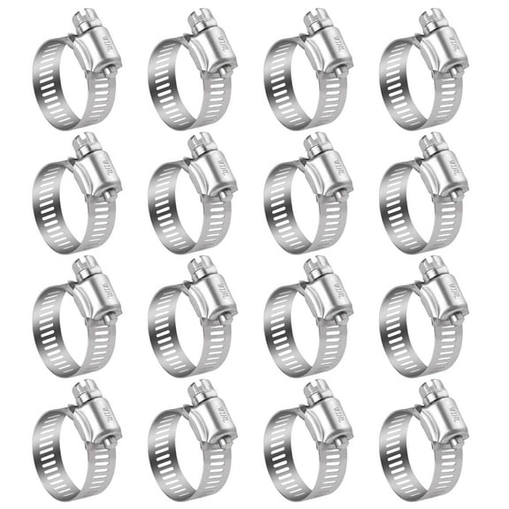 Rongsi Stainless Steel Hose Clamps - 16 Pack Worm Gear Drive Hose Clamps, Clamping Range 1/4''- 1-1/2'' (6-38mm) for Pipe, Dryer Repair, Tubing and Fuel Line