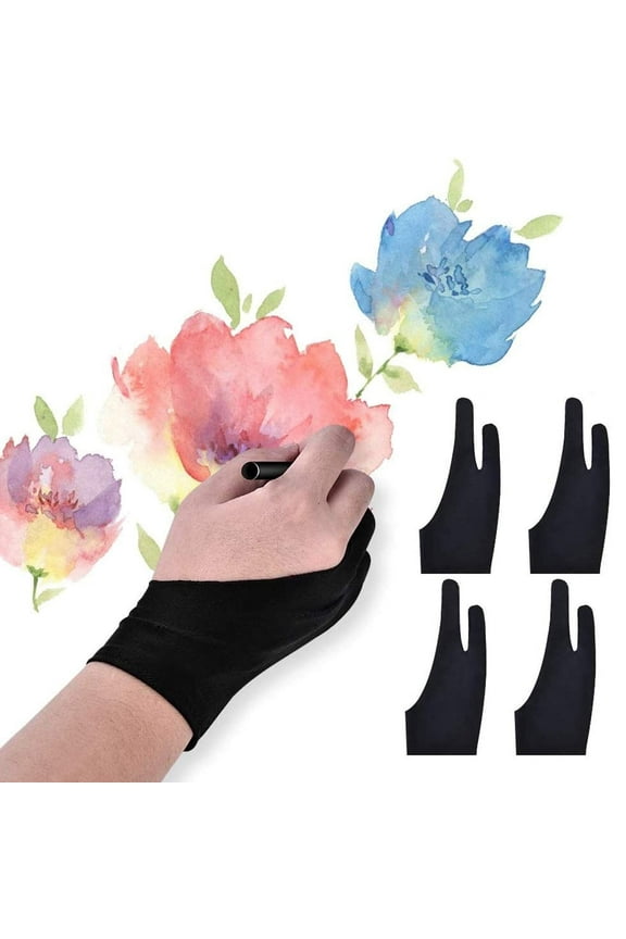 4-Pieces Artist Glove Drawing Glove for Graphic Drawing Tablet, Ipad, Monitor Painting, Paper Sketching(Free Size, Good for Right Hand or Left Hand), Digital Drawing Glove with Two Finger