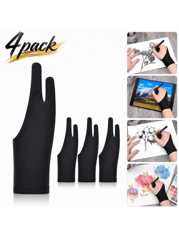 4-Pieces Artist Glove Drawing Glove for Graphic Drawing Tablet, Ipad, Monitor Painting, Paper Sketching(Free Size, Good for Right Hand or Left Hand), Digital Drawing Glove with Two Finger