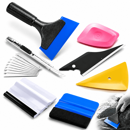 Emlimny Vinyl Wrap Tool Window Tint Kit 7 Pieces Vehicle Tinting Tools Car Glass Protective Film Wrapping Installation Set Included Vinyl Scraper, Window Rubber Squeegee,Cutting Knife with Blades