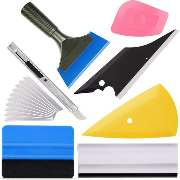 Emlimny Vinyl Wrap Tool Window Tint Kit 7 Pieces Vehicle Tinting Tools Car Glass Protective Film Wrapping Installation Set Included Vinyl Scraper, Window Rubber Squeegee,Cutting Knife with Blades