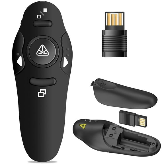 Emlimny Wireless Presenter Remote, Presentation Clicker with USB Receiver, RF 2.4GHz PowerPoint Clicker, Laser Pointer for Computer Laptop, PPT Slide Advancer Remote ControlBattery not included
