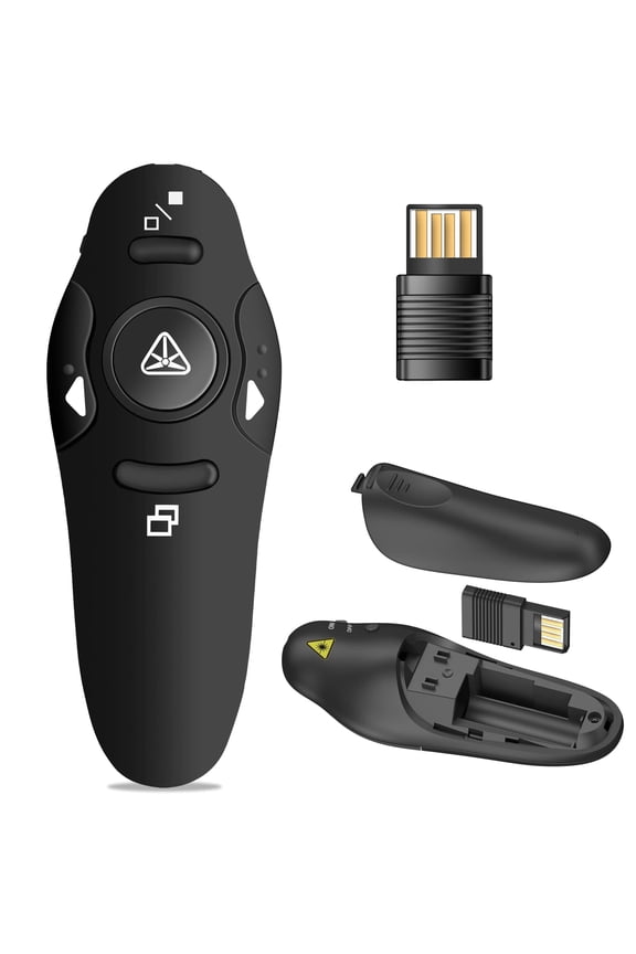 Wireless Presenter Remote, Presentation Clicker with USB Receiver, RF 2.4GHz PowerPoint Clicker, Laser Pointer for Computer Laptop, PPT Slide Advancer Remote ControlBattery not included