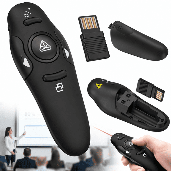 Emlimny Wireless Presenter Remote, Presentation Clicker with USB Receiver, RF 2.4GHz PowerPoint Clicker, Laser Pointer for Computer Laptop, PPT Slide Advancer Remote ControlBattery not included