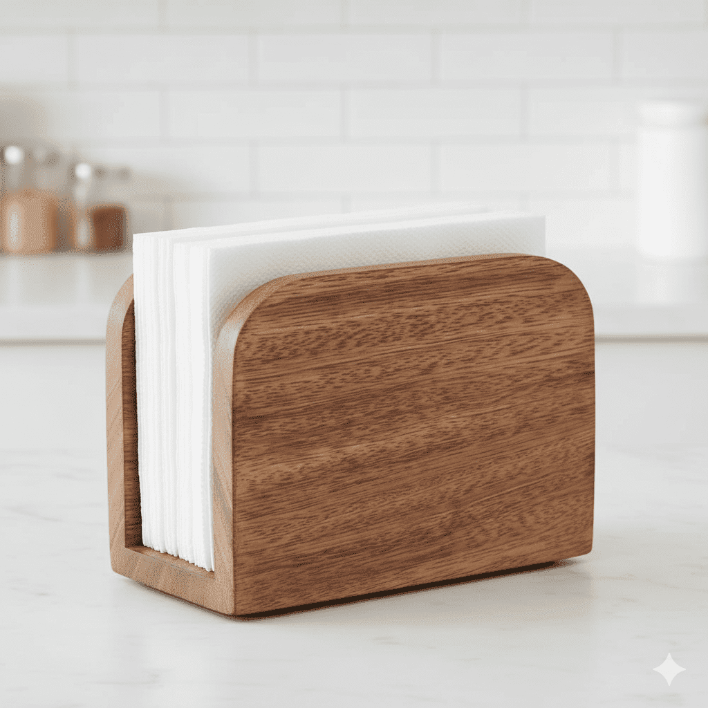Emlimny Wood Napkin Holder, Wooden Upright Napkin Holders for Kitchen, Standing Napkin Dispenser for Kitchen Dining Room Party Cocktail Outdoor Use (5.5"x 2.5"x 4")