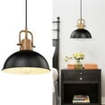 thumbnail image 1 of Emliviar 10.2 Inch 1-Light Farmhouse Pendant Light, Modern Pendant Lighting for Kitchen Island, Hammered Metal Dome Shade in Black Finish, GE269MIL BK+WD, 1 of 6