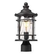 Emliviar 15 inch Modern Outdoor Lamp Post Light for Patio Garden, Water Ripple Glass, Black Finish, XE229P-WG BK
