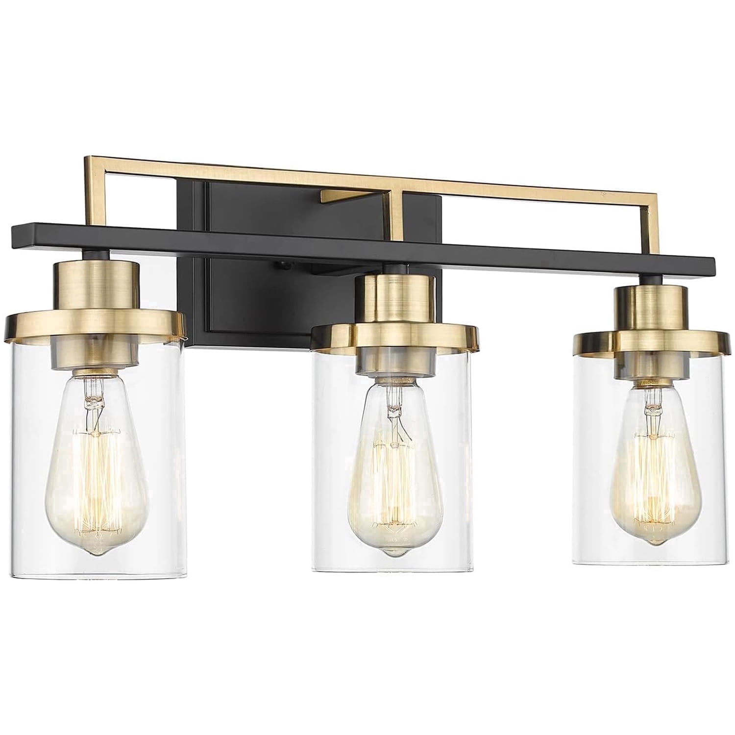 Emliviar 3 Light Bathroom Vanity Light Fixtures, Black and Gold Finish with Clear Glass, YCE238B-3W BK+BG