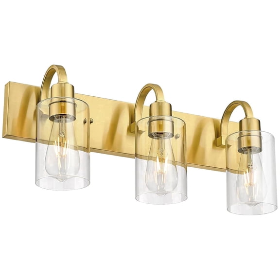 Emliviar 3-Light Brushed Gold Bathroom Light with Clear Glass Shade, YCE237B-3W BG