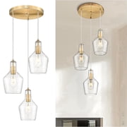 Emliviar Brushed Gold Pendant Light, 3 Light Seeded Glass Chandelier for Kitchen Island, DYE286G2-3 BG