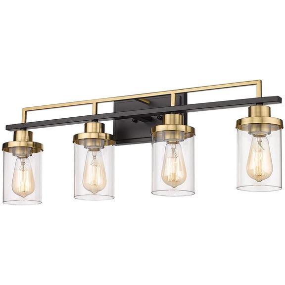 Emliviar Modern Bathroom Vanity Light - 4-Light 29" Bathroom Light Fixture, Black and Gold Finish with Clear Glass, YCE238B-4W BK+BG