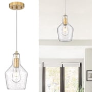 Emliviar Modern Brushed Gold Pendant Light Fixture, 1-Light Hanging Kitchen Lighting with Seeded Glass, DYE286G2-MIL BG