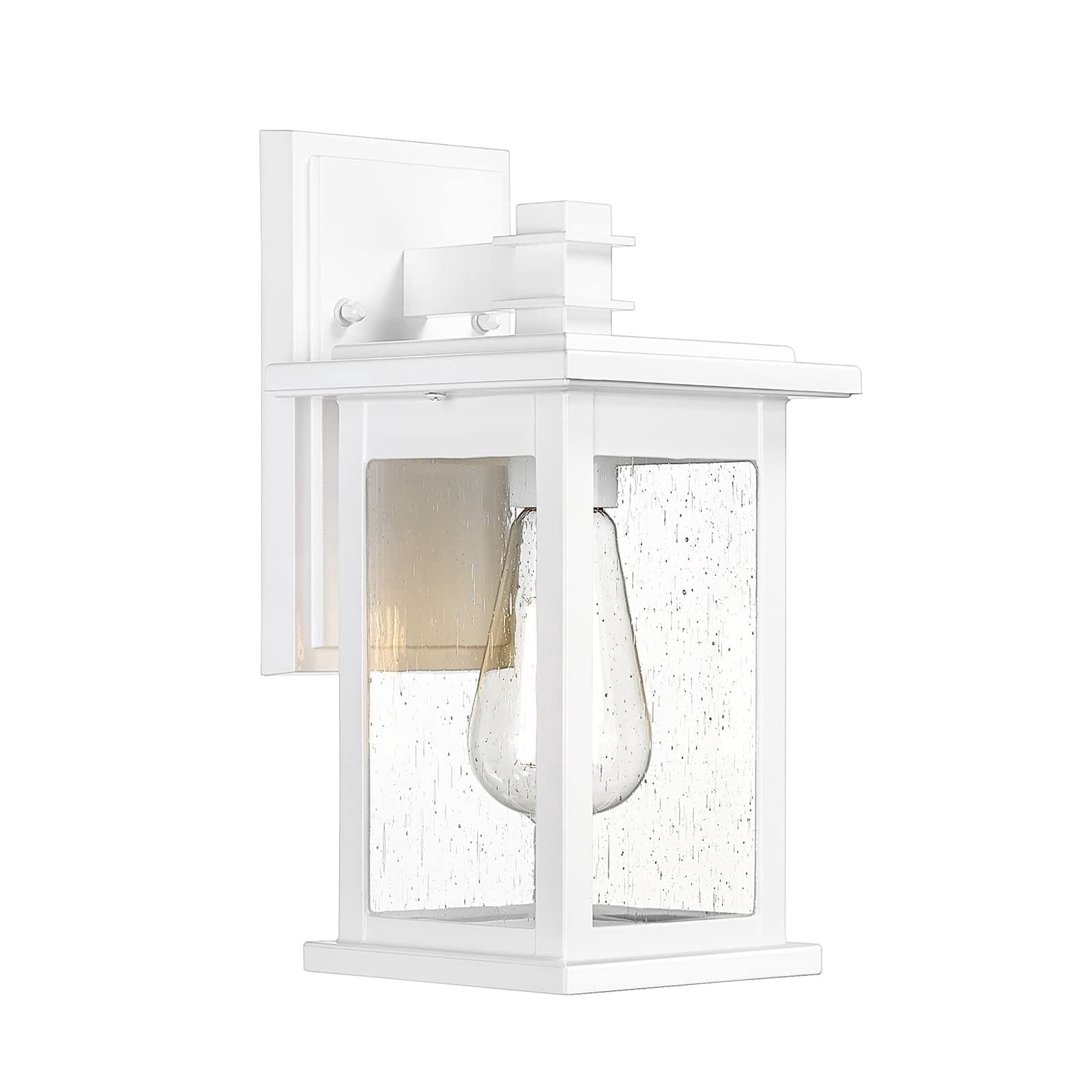 Emliviar Modern Outdoor Porch Light, 12.3" Outdoor Wall Light with Seeded Glass, White Finish, 1803EW1 WH