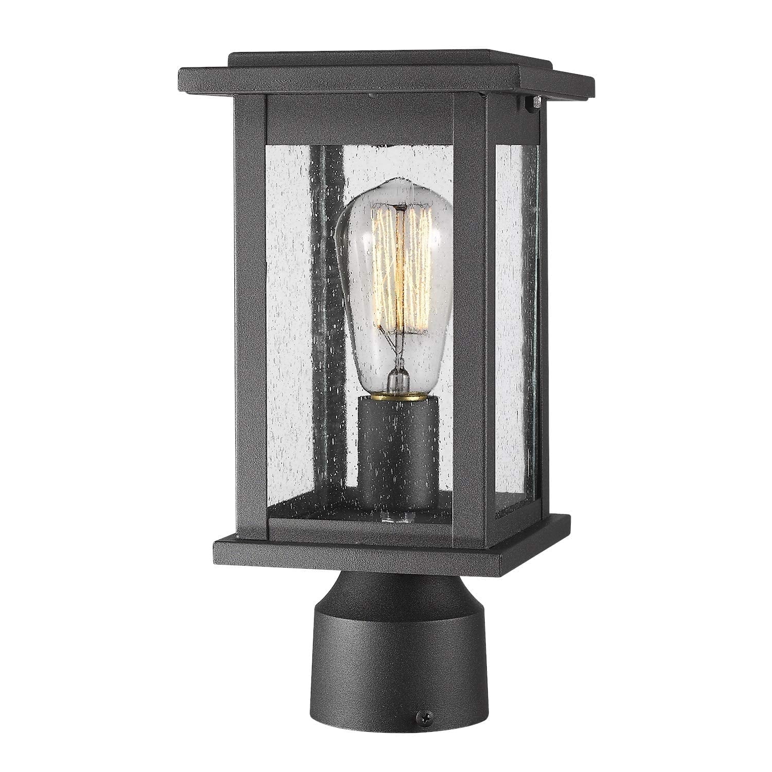 Emliviar Outdoor Post Light Fixtures, 12" Pillar Light in Black Finish with Seeded Glass, E26 Base, 1803EW1-P