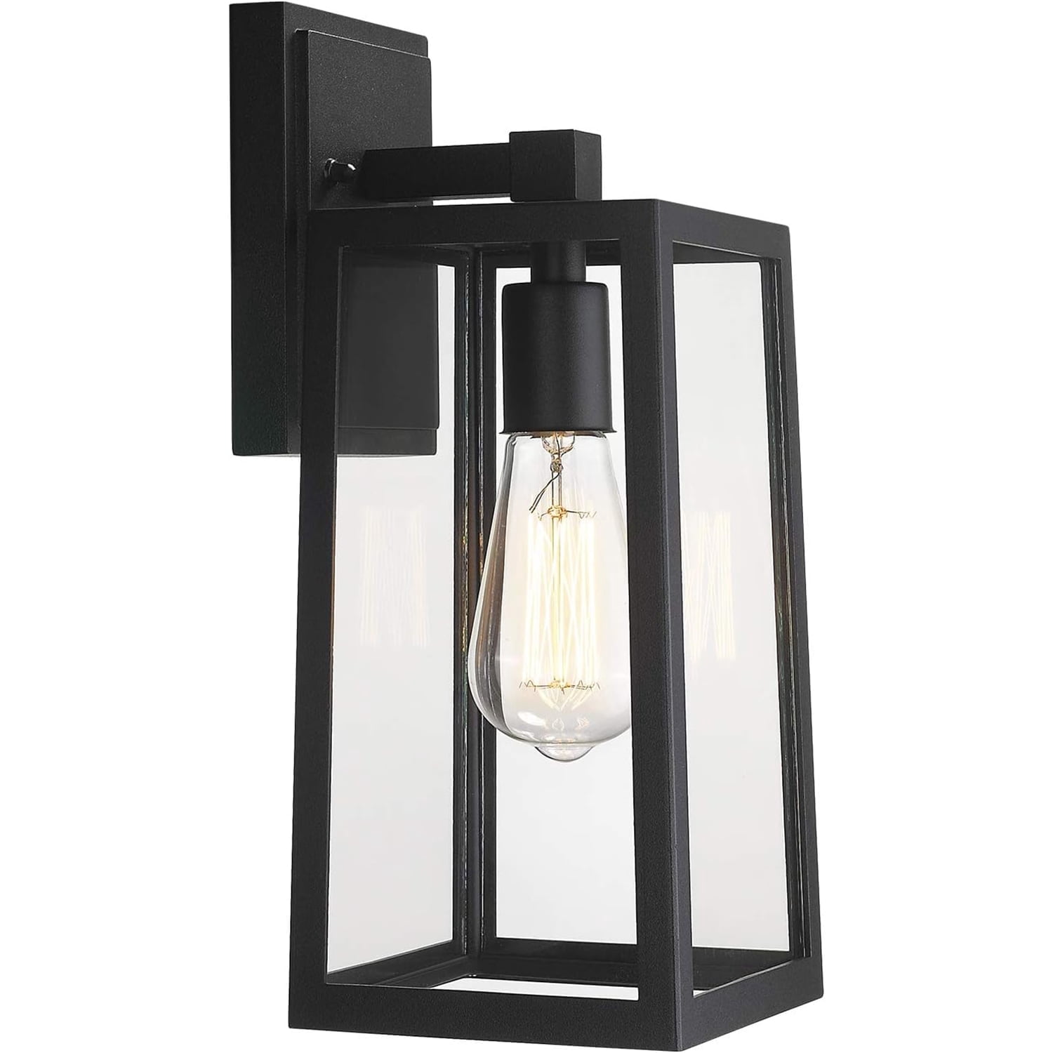 Emliviar Outdoor Wall Lantern, 13.8 Inch Exterior Porch Light in Black Finish with Clear Glass, WE212B BK