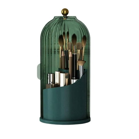 Emljkvp Makeup Brush Holder with Dustproof Cover 360 Rotating Makeup Brush Organizer for Vanity Bathroom