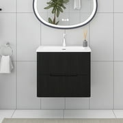 Emma 24" Wall-mounted Bathroom Vanity in Brushed Black Oak with White Ceramic Basin