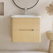 Emma 24" Wall-mounted Bathroom Vanity in Natural Oak with White Ceramic Basin
