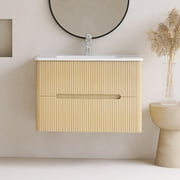 Emma 30" Wall-mounted Bathroom Vanity in Natural Oak with White Ceramic Basin