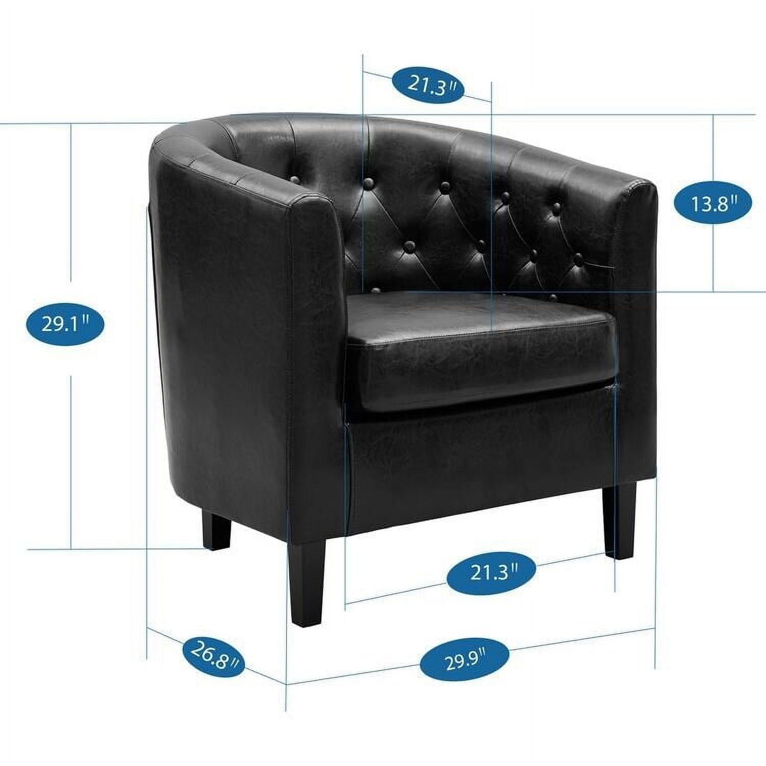 Emma Accent Chair, Button Tufted Faux Leather Barrel Chair, Midcentury Modern Accent Chair