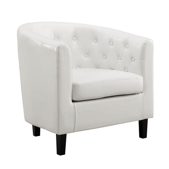 Emma Accent Chair, Button Tufted Faux Leather Barrel Chair, Midcentury Modern Accent Chair, Comfy Armchair, Tub Barrel Chairs White