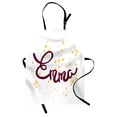 thumbnail image 1 of Emma Apron Feminine Letters Arrangement Handwritten Newborn Girl Name Curves and Swirls, Unisex Kitchen Bib Apron with Adjustable Neck for Cooking Baking Gardening, Purple and Mustard, by Ambesonne, 1 of 3